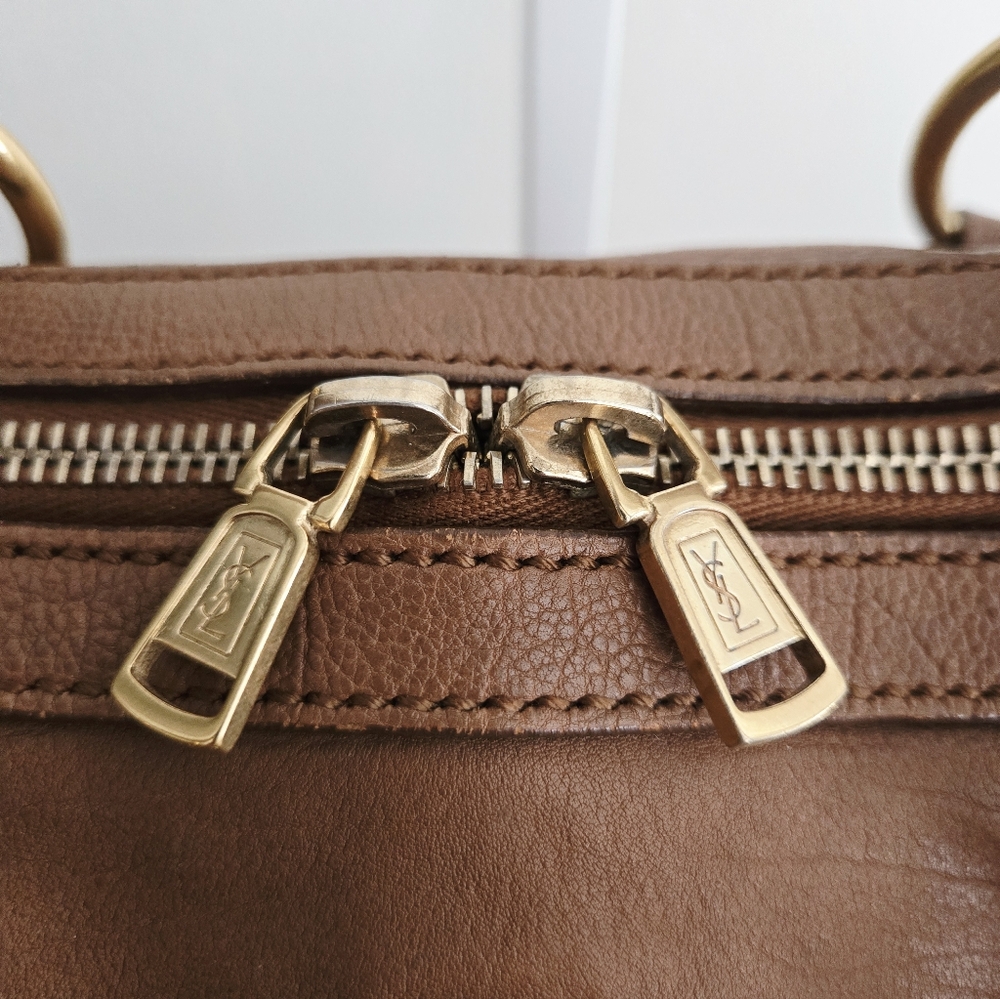 Authentic YSL SAINT LAURENT Muse Brown‎ Y Leather Weekender Boston Travel Tote - Picture 6 of 16